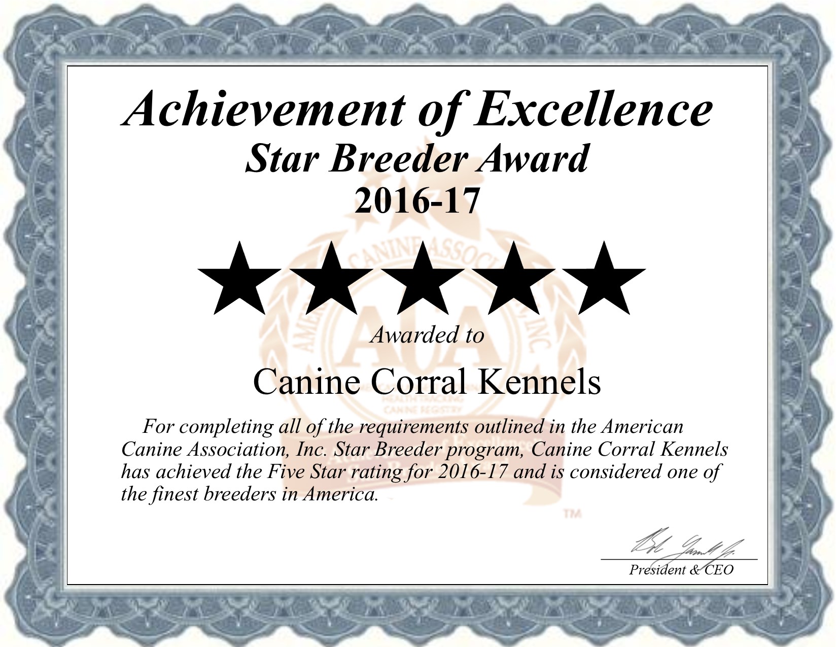 Canine, Corral, kennels, certificate, canine-corral-kennels